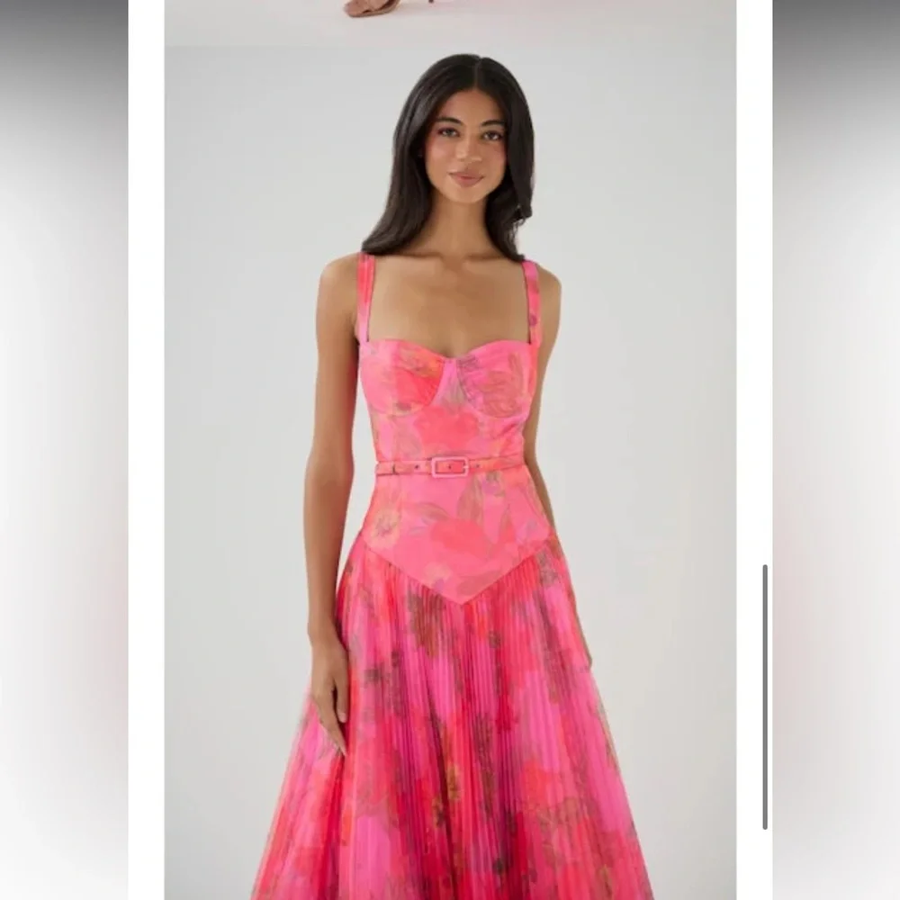 Hutch Lanie pink spanish floral tulle belted maxi gown dress size small NEW - Picture 7 of 8